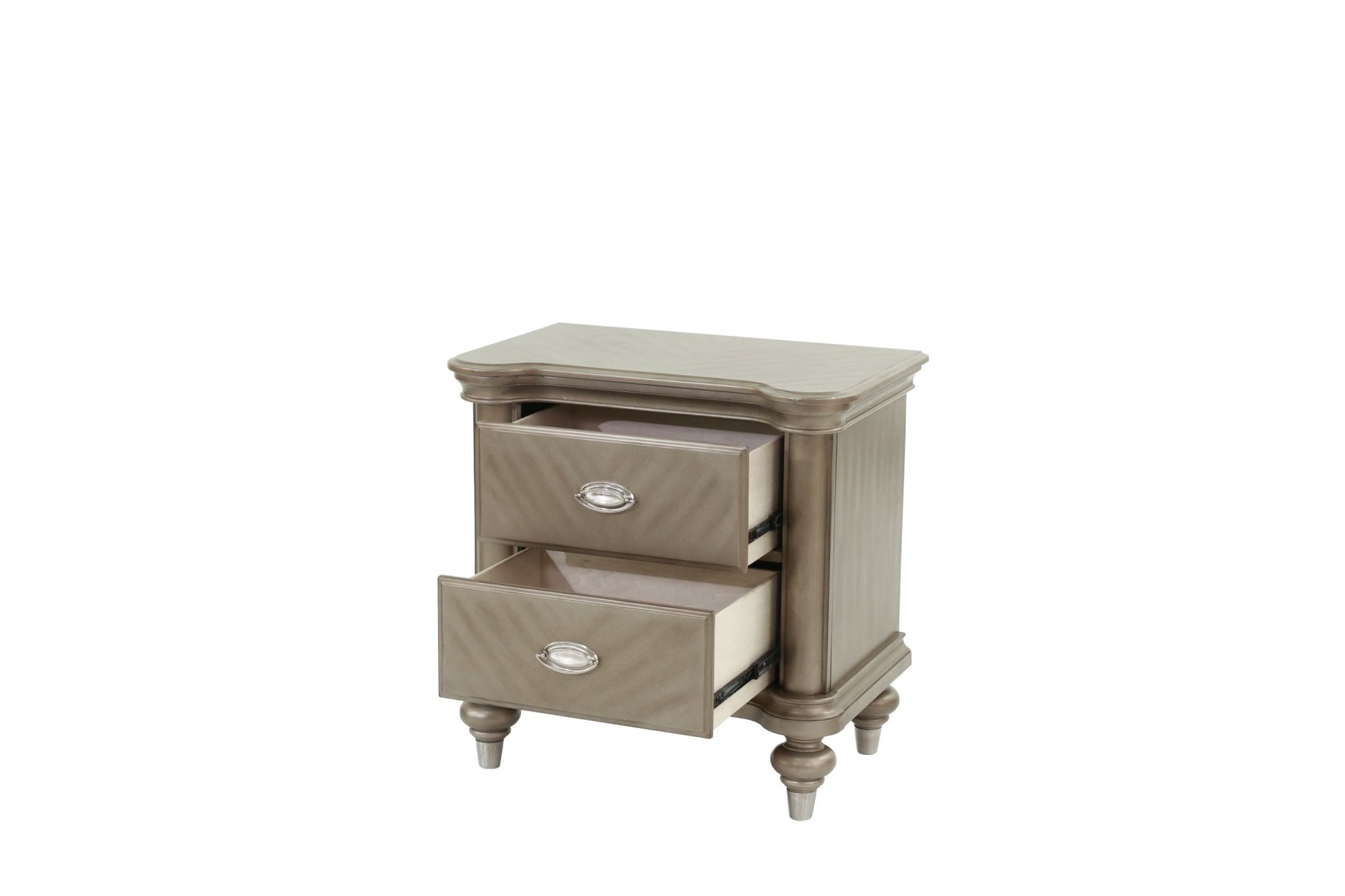 Luxury Classic Antique Silver / Champagne Finish 1pc Nightstand Storage Space Bedside Table Bedroom Furniture - 1st Choice Furniture Direct