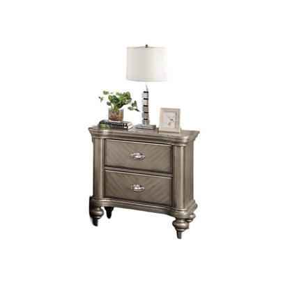 Luxury Classic Antique Silver / Champagne Finish 1pc Nightstand Storage Space Bedside Table Bedroom Furniture - 1st Choice Furniture Direct
