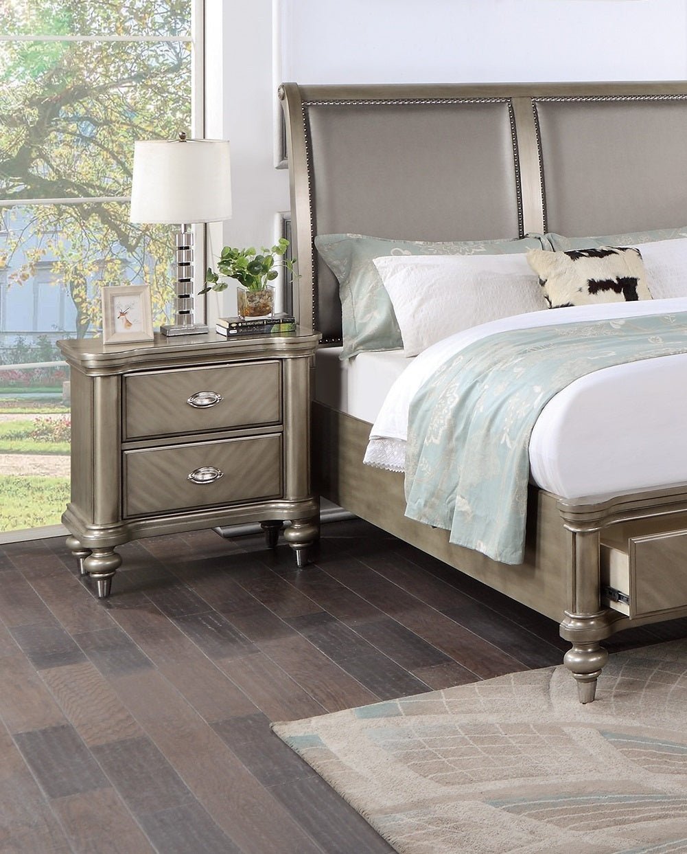 Luxury Classic Antique Silver / Champagne Finish 1pc Nightstand Storage Space Bedside Table Bedroom Furniture - 1st Choice Furniture Direct
