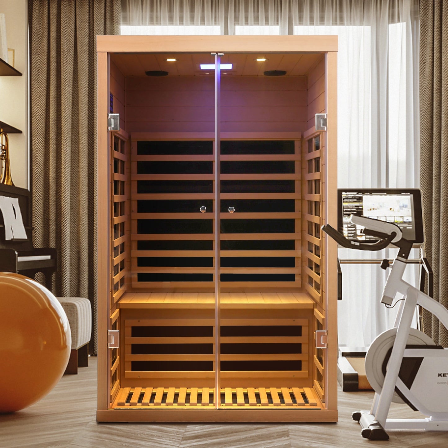 Luxury Indoor Hemlock Infrared Sauna Room with Double Doors and Glass for Two Persons - 1st Choice Furniture Direct