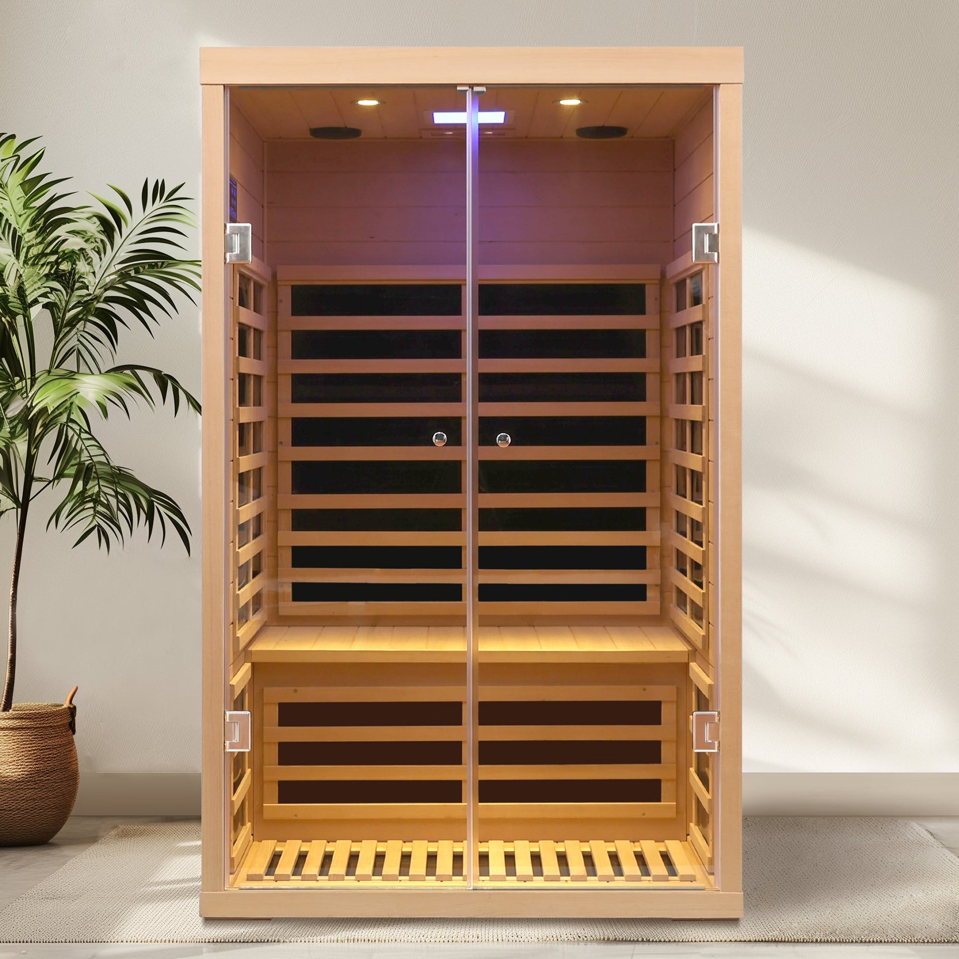 Luxury Indoor Hemlock Infrared Sauna Room with Double Doors and Glass for Two Persons - 1st Choice Furniture Direct
