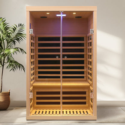 Luxury Indoor Hemlock Infrared Sauna Room with Double Doors and Glass for Two Persons - 1st Choice Furniture Direct