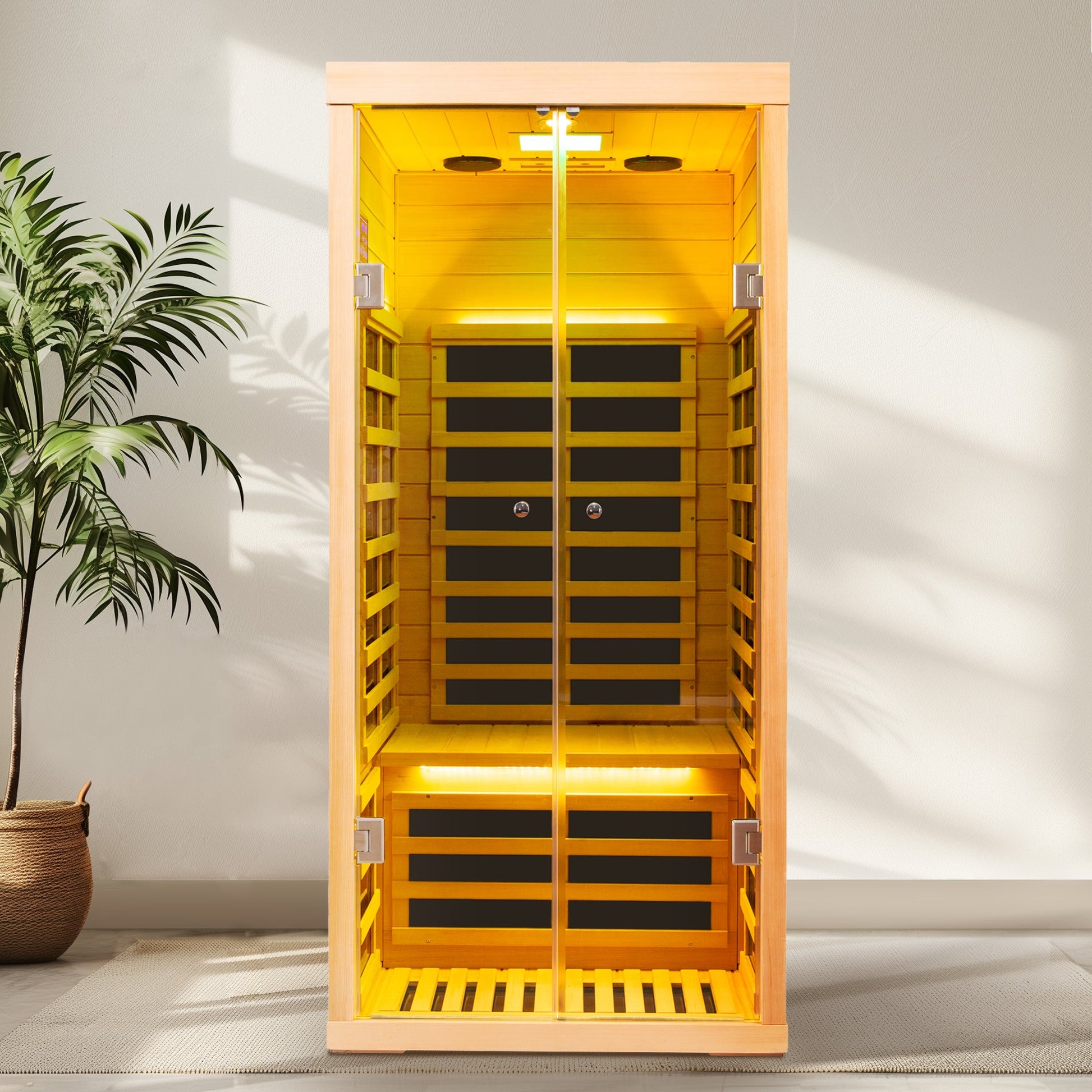 Luxury Indoor Low EMF Far Infrared Sauna Room with Hemlock Wood and Glass Double Doors - 1st Choice Furniture Direct