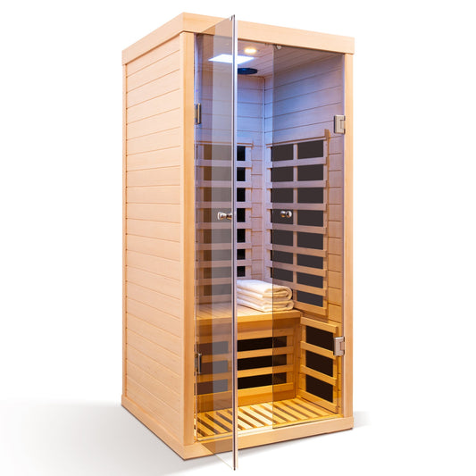 Luxury Indoor Low EMF Far Infrared Sauna Room with Hemlock Wood and Glass Double Doors - 1st Choice Furniture Direct