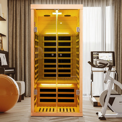 Luxury Indoor Low EMF Far Infrared Sauna Room with Hemlock Wood and Glass Double Doors - 1st Choice Furniture Direct