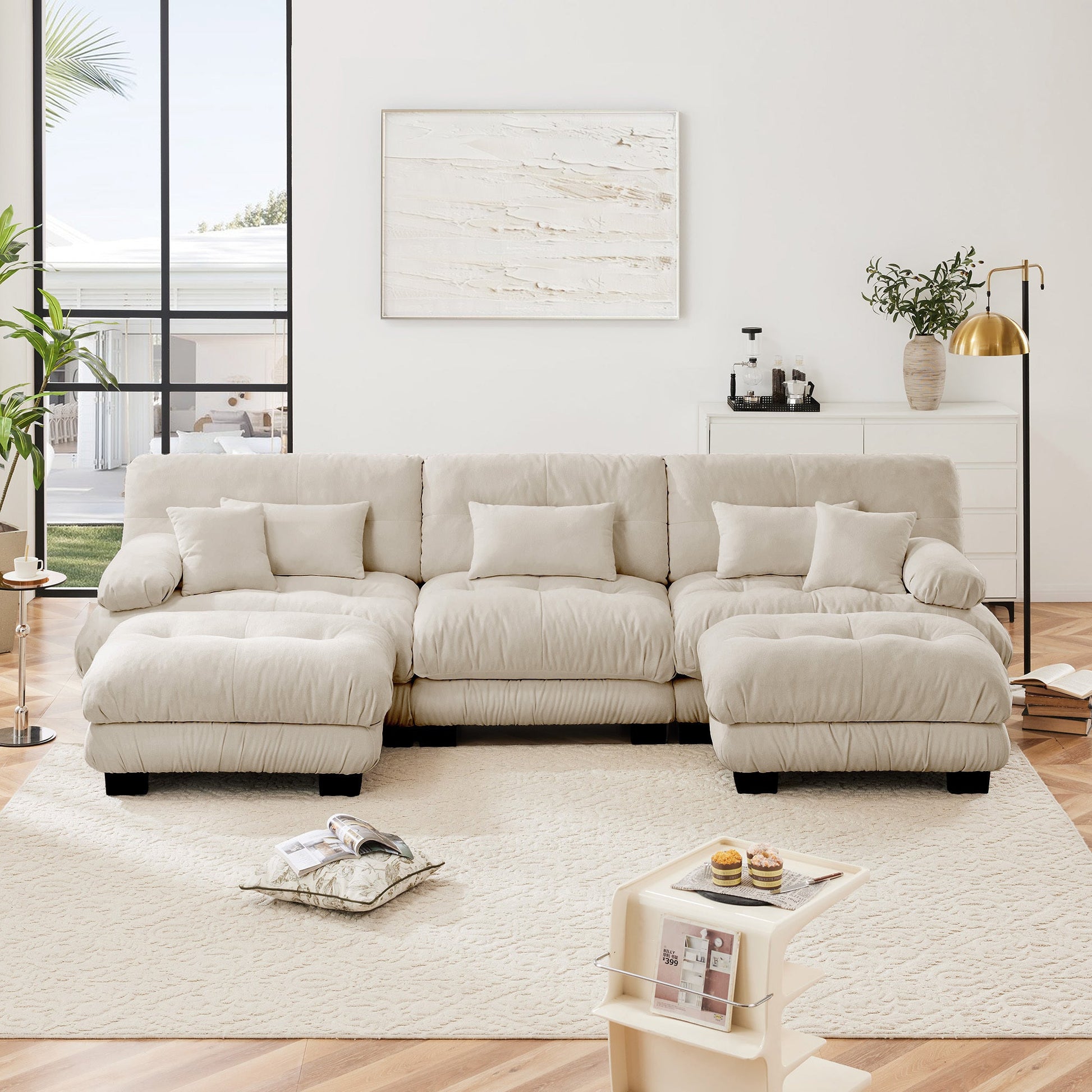 Luxury Modular Sectional Sofa Couch - Oversized U Shaped Cloud Couch for Living Room,Deep Seat Sofa Couch with 2 Ottomans ,Chenille Light coffee - 1st Choice Furniture Direct