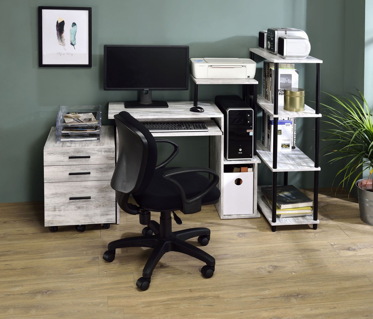 Lyphre Antique White & Black Finish Computer Desk - 1st Choice Furniture Direct