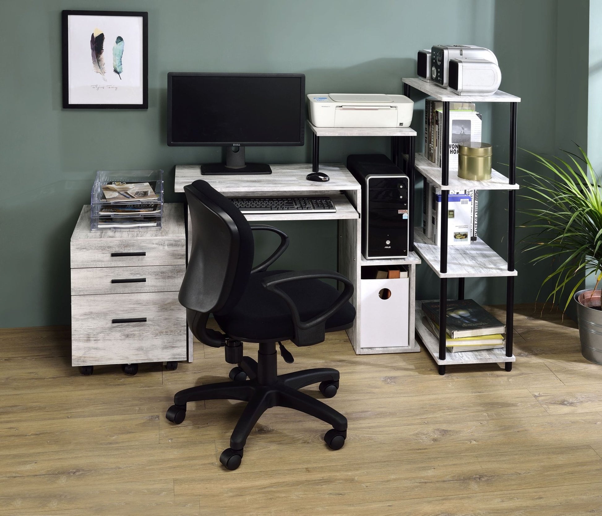 Lyphre Antique White & Black Finish Computer Desk - 1st Choice Furniture Direct
