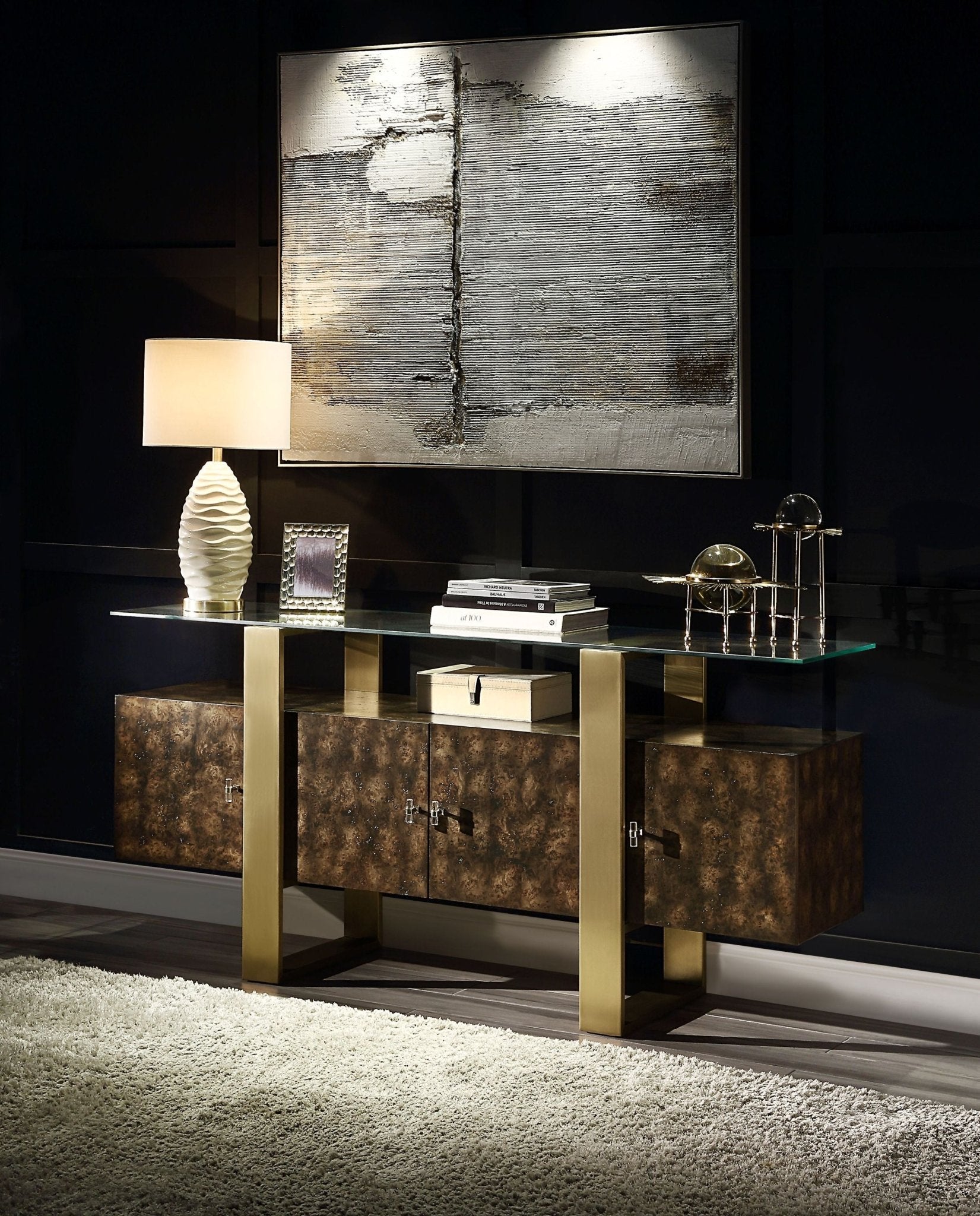 Mabyn Brass & Antique Brown Finish Console Cabinet - 1st Choice Furniture Direct