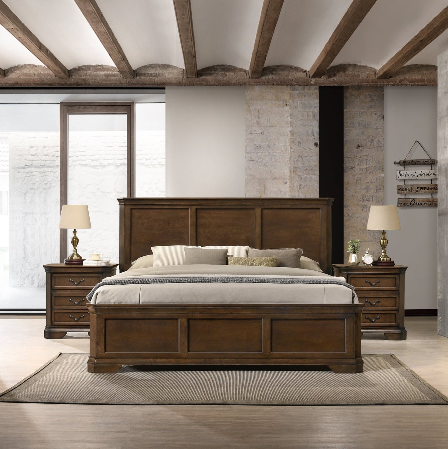 Maderne Traditional 3 - Piece Wood Bedroom Set with King Size Panel Bed and Two Nightstands - 1st Choice Furniture Direct