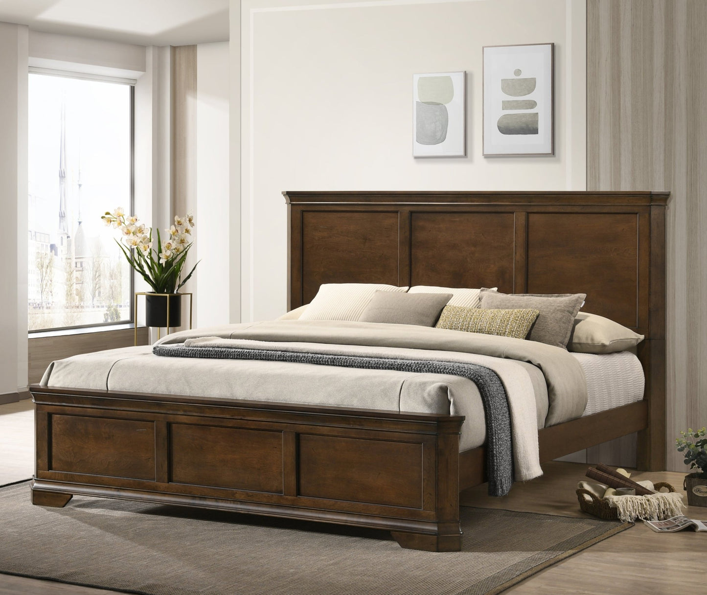 Maderne Traditional 3 - Piece Wood Bedroom Set with King Size Panel Bed and Two Nightstands - 1st Choice Furniture Direct