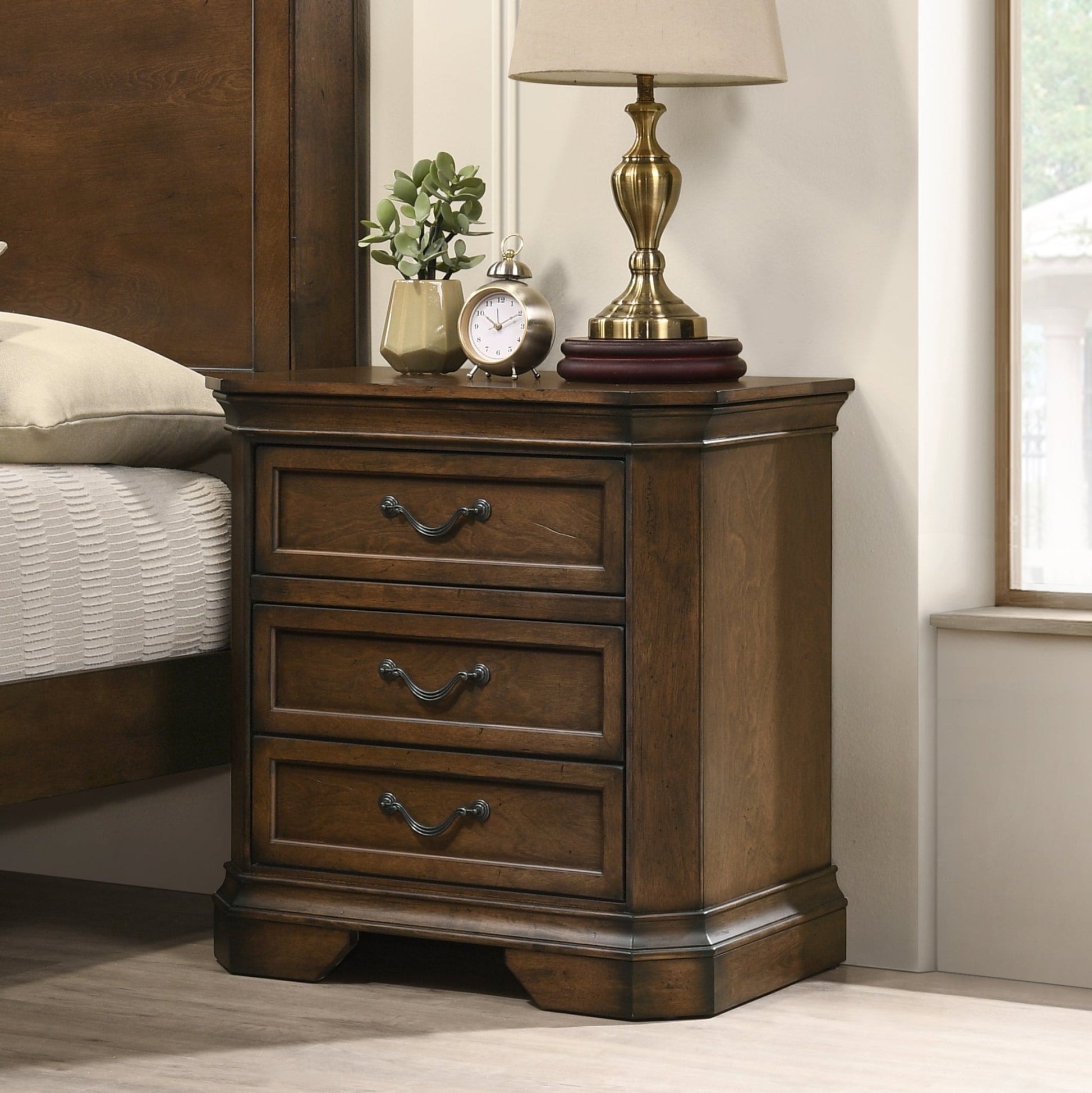 Maderne Traditional 3 - Piece Wood Bedroom Set with King Size Panel Bed and Two Nightstands - 1st Choice Furniture Direct