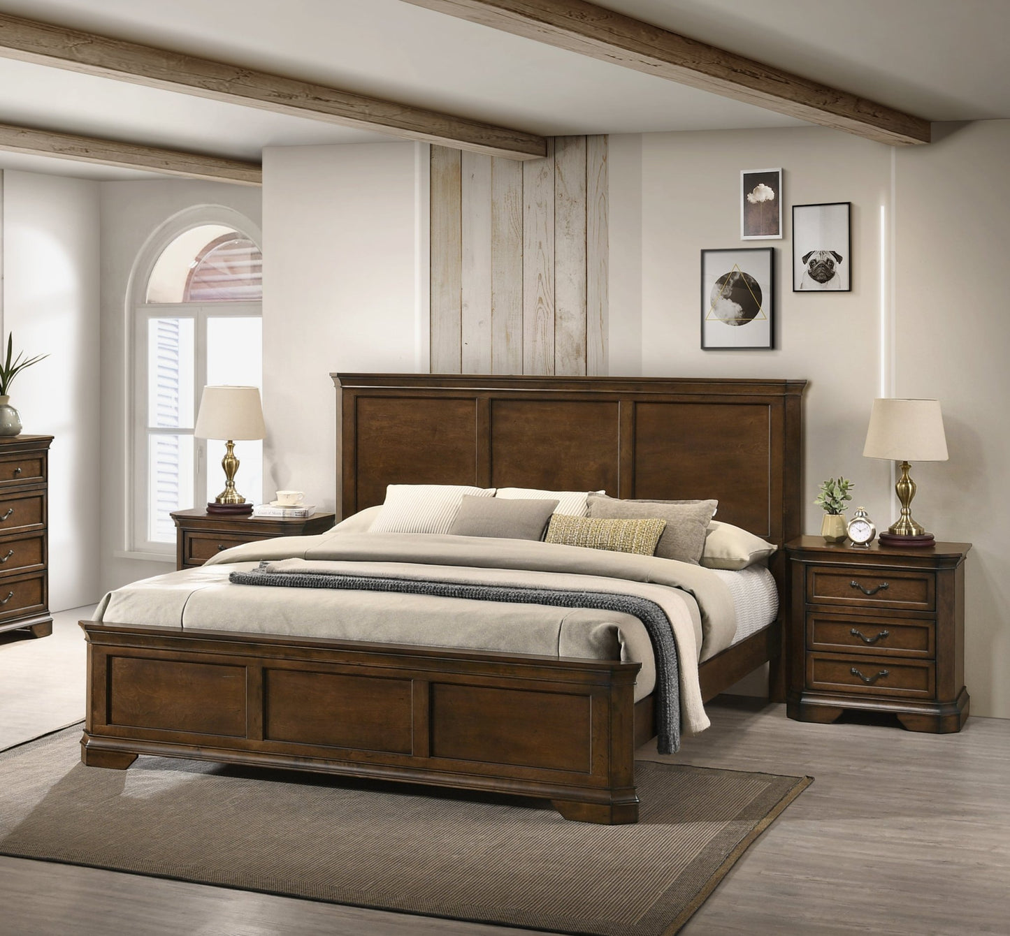 Maderne Traditional 3 - Piece Wood Bedroom Set with King Size Panel Bed and Two Nightstands - 1st Choice Furniture Direct