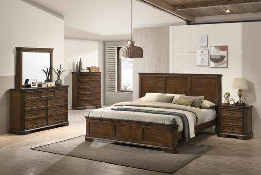 Maderne Traditional Wood Panel 5 pieces King Bed set with Dresser, Mirror, Nightstand and Chest - 1st Choice Furniture Direct