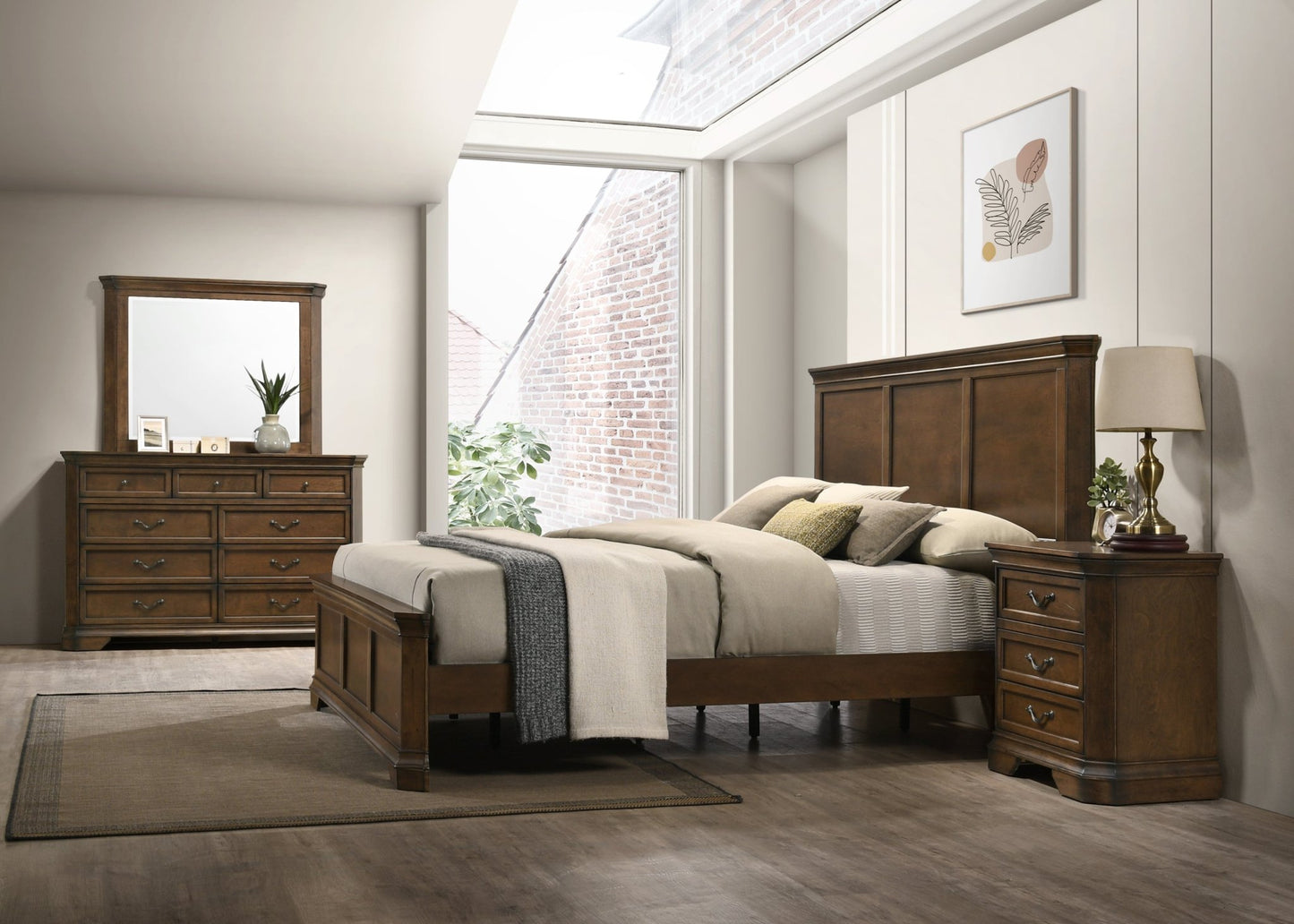 Maderne Traditional Wood Panel 5 pieces King Bed set with Dresser, Mirror, Nightstand and Chest - 1st Choice Furniture Direct