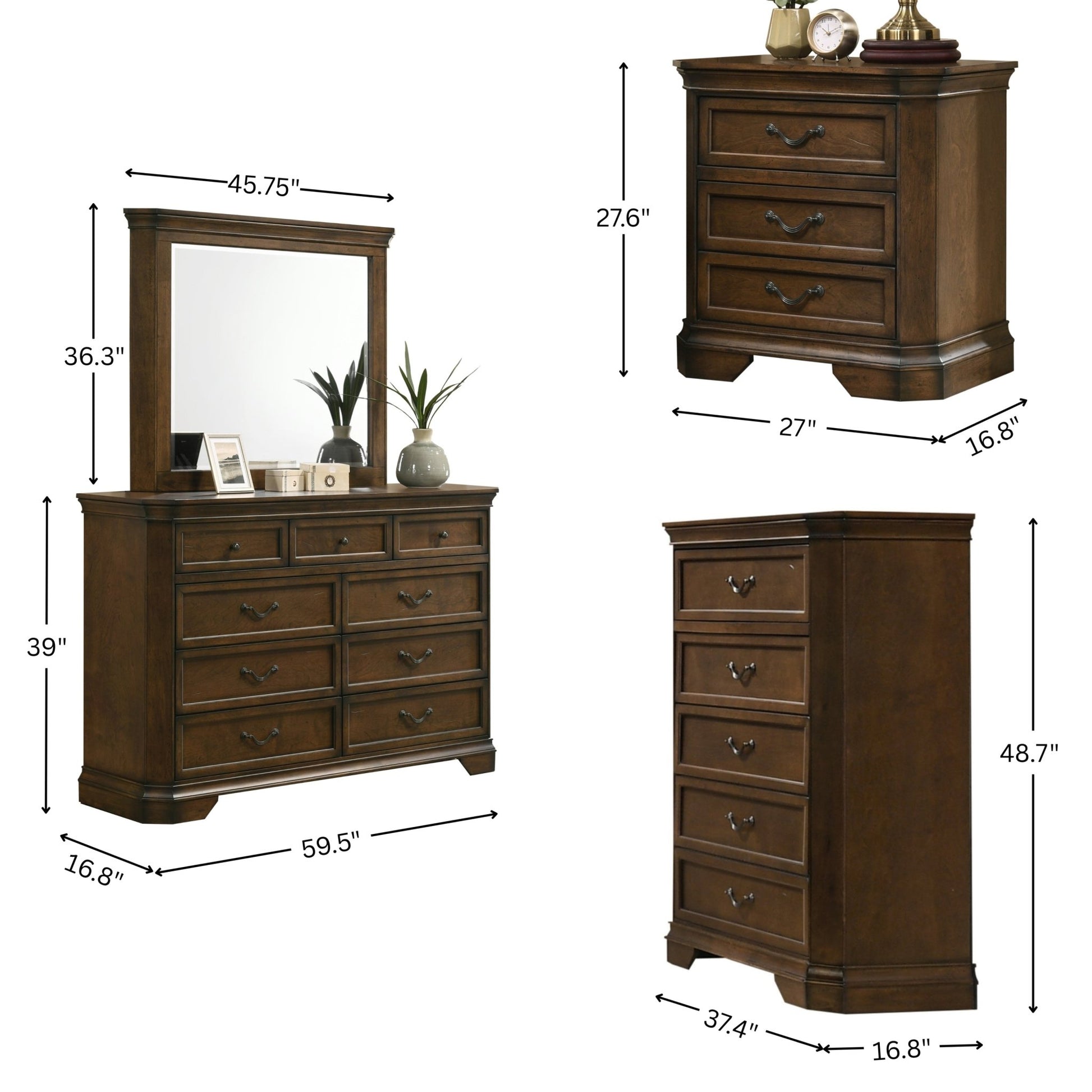 Maderne Traditional Wood Panel 5 pieces Queen Bed set with Dresser, Mirror, Nightstand and Chest - 1st Choice Furniture Direct
