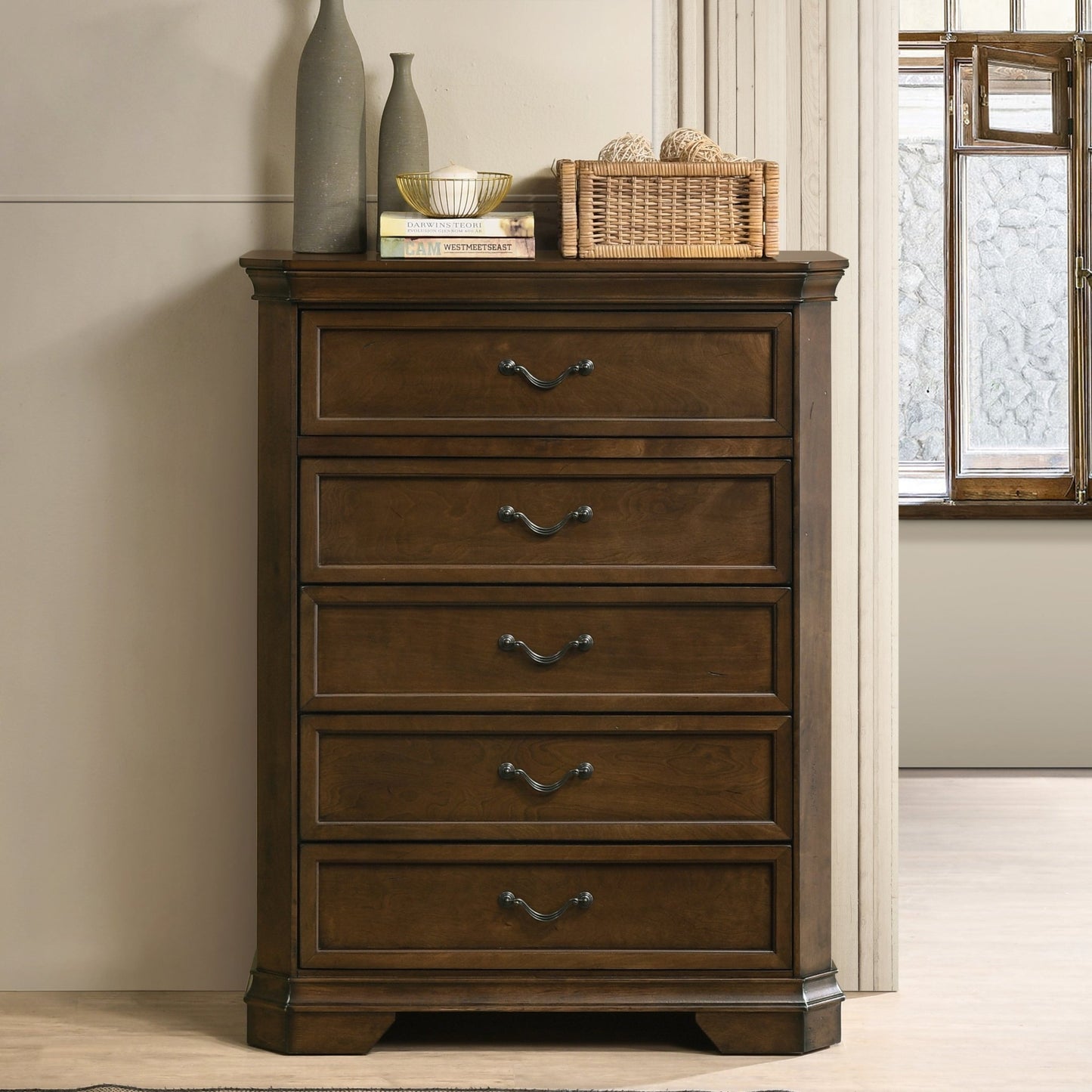 Maderne Traditional Wood Panel 5 pieces Queen Bed set with Dresser, Mirror, Nightstand and Chest - 1st Choice Furniture Direct