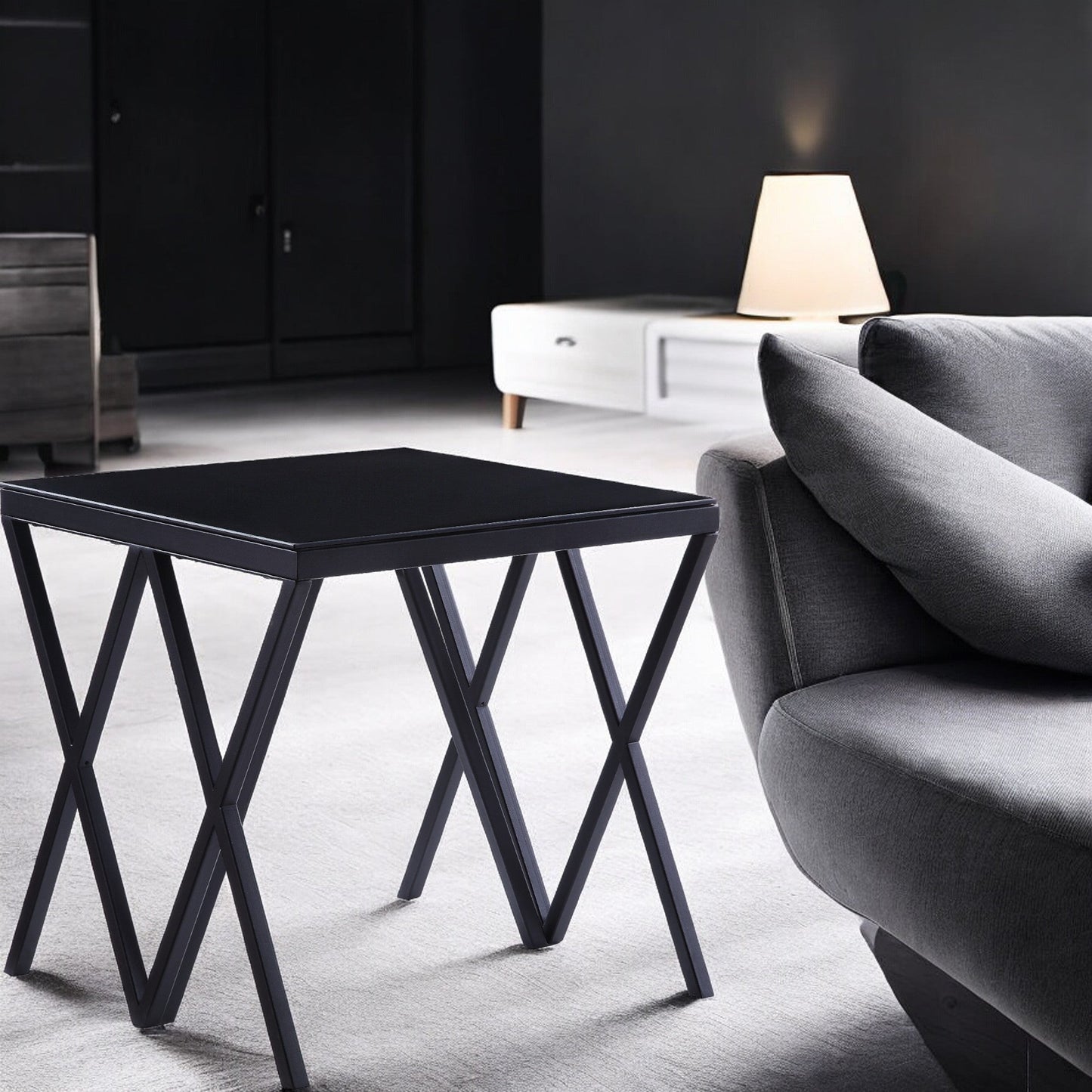 Magenta Glass Top & Black Finish End Table - 1st Choice Furniture Direct