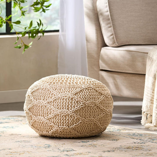 Malibu Knitted Cotton 20 x 20 Round Pouf - 1st Choice Furniture Direct