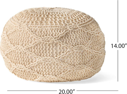 Malibu Knitted Cotton 20 x 20 Round Pouf - 1st Choice Furniture Direct