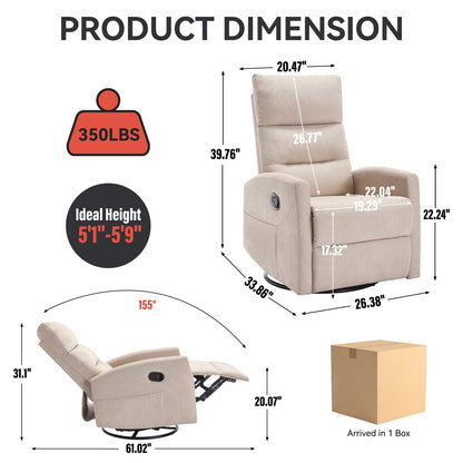 Manual Recliner Chair with Rocker and Swivel in Fabric for Living Room, Beige - 1st Choice Furniture Direct