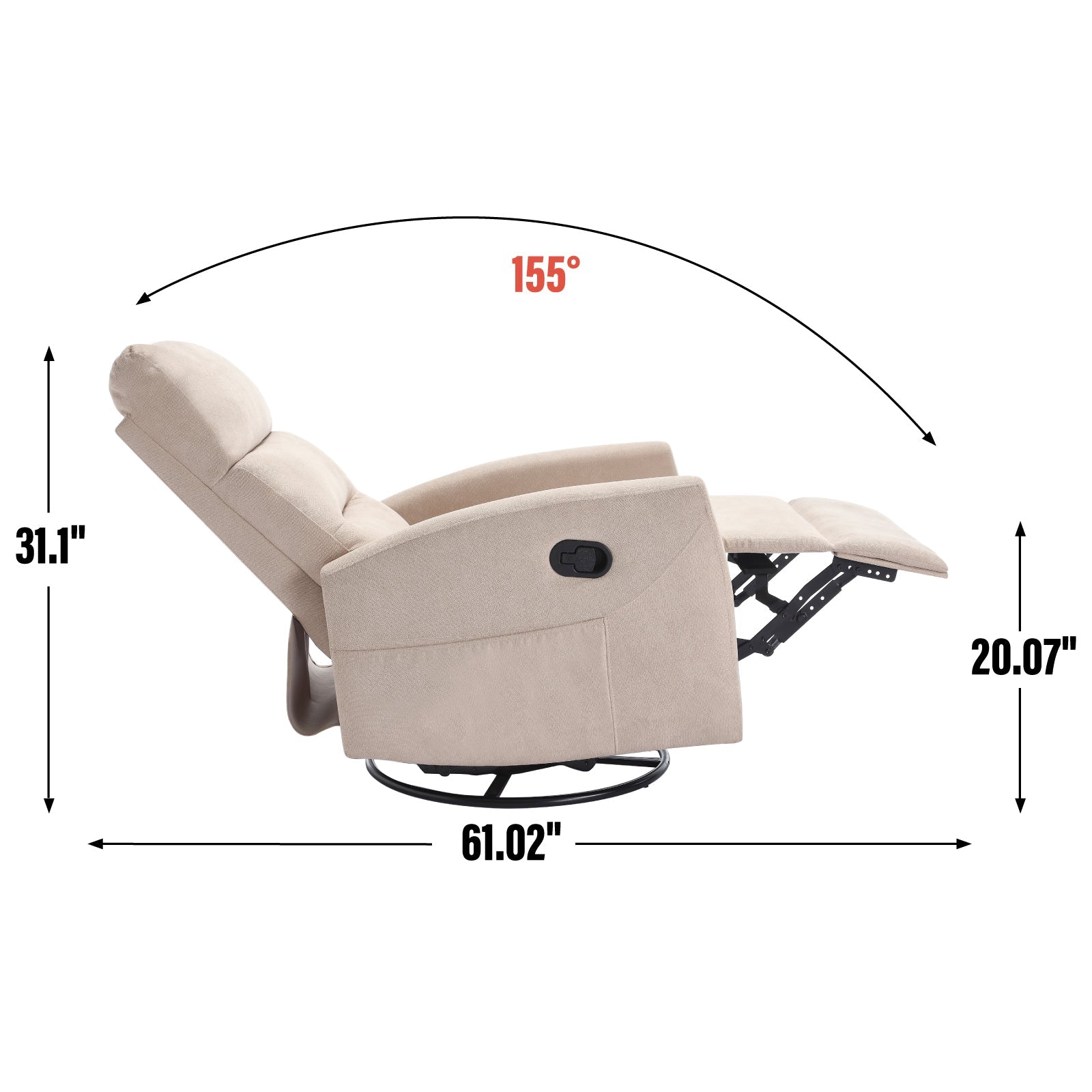 Manual Recliner Chair with Rocker and Swivel in Fabric for Living Room, Beige - 1st Choice Furniture Direct