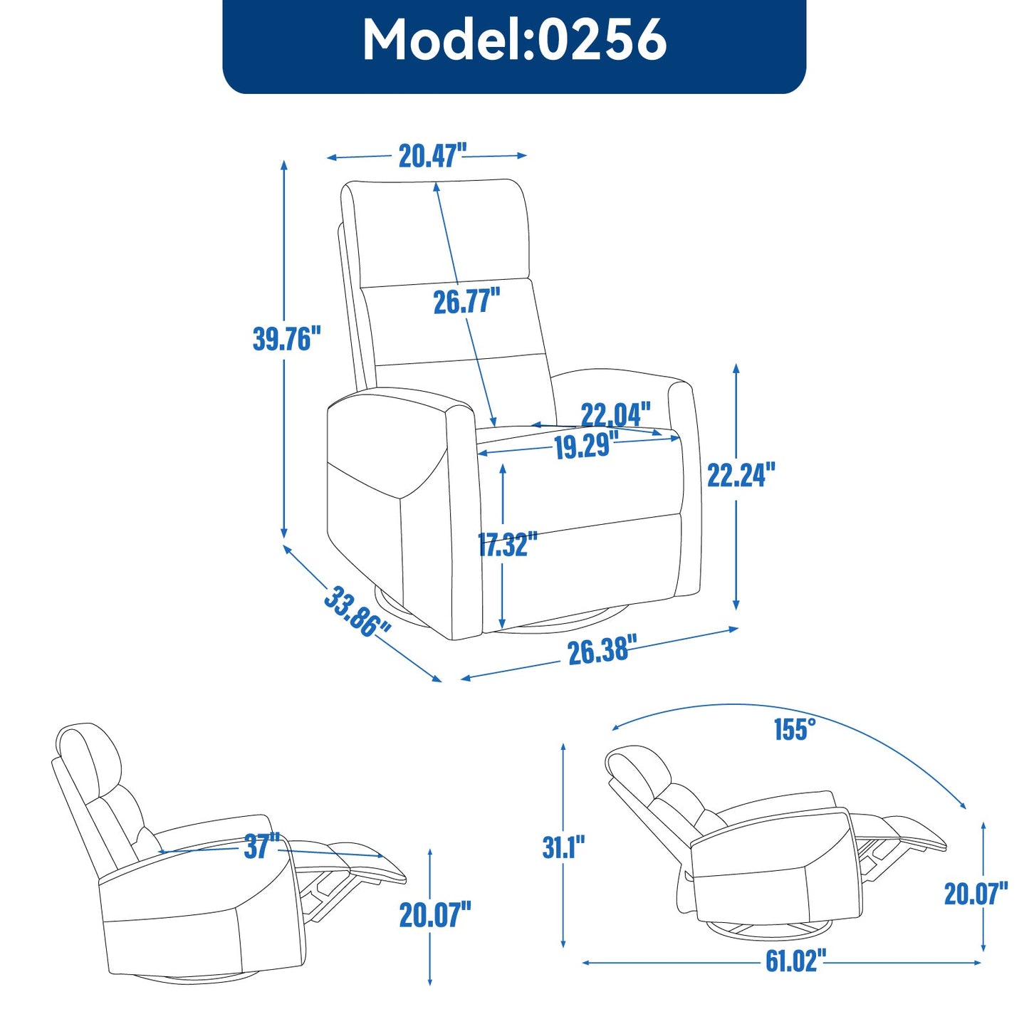 Manual Recliner Chair with Rocker and Swivel in Fabric for Living Room, Beige - 1st Choice Furniture Direct