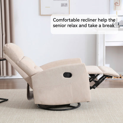 Manual Recliner Chair with Rocker and Swivel in Fabric for Living Room, Beige - 1st Choice Furniture Direct