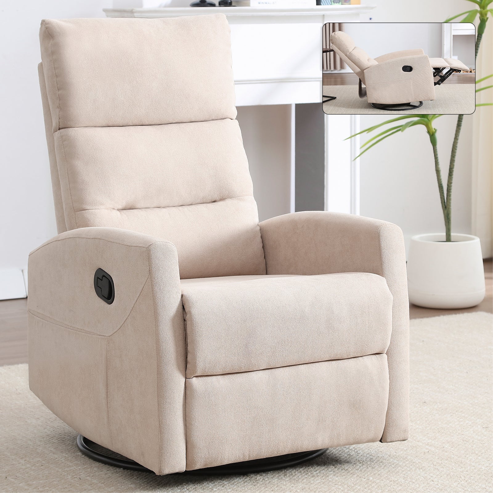 Manual Recliner Chair with Rocker and Swivel in Fabric for Living Room, Beige - 1st Choice Furniture Direct