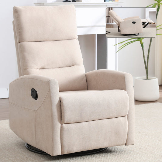 Manual Recliner Chair with Rocker and Swivel in Fabric for Living Room, Beige - 1st Choice Furniture Direct