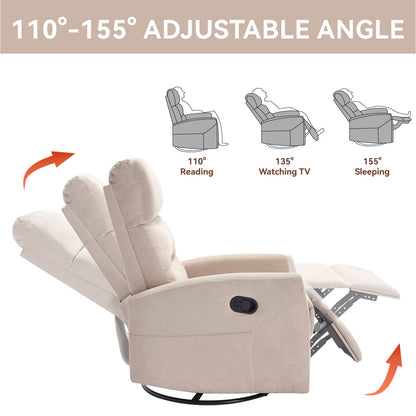 Manual Recliner Chair with Rocker and Swivel in Fabric for Living Room, Beige - 1st Choice Furniture Direct