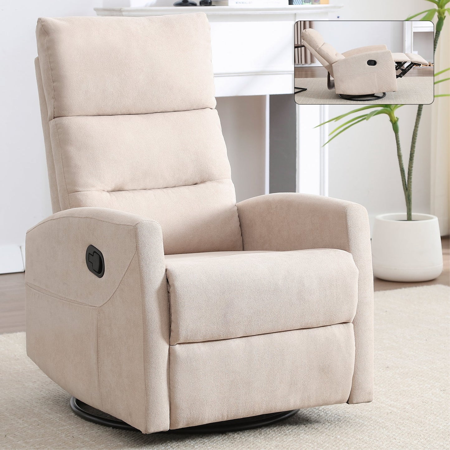 Manual Recliner Chair with Rocker and Swivel in Fabric for Living Room, Beige - 1st Choice Furniture Direct