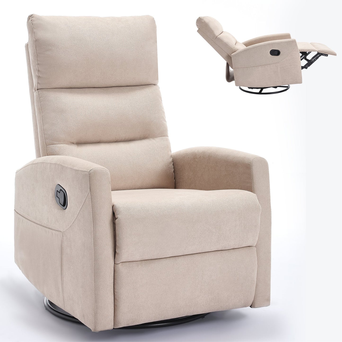 Manual Recliner Chair with Rocker and Swivel in Fabric for Living Room, Beige - 1st Choice Furniture Direct