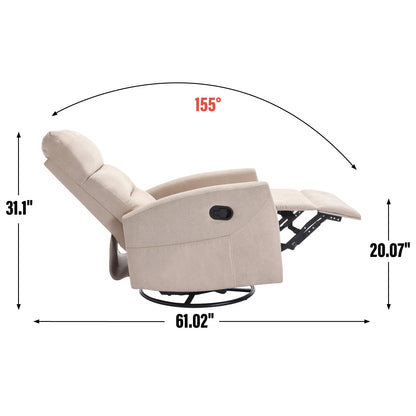 Manual Recliner Chair with Rocker and Swivel in Fabric for Living Room, Beige - 1st Choice Furniture Direct