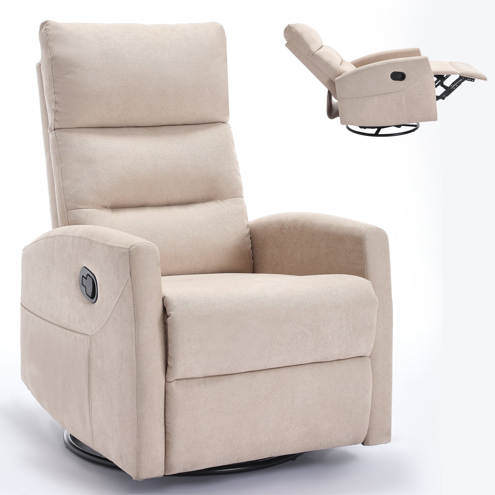 Manual Recliner Chair with Rocker and Swivel in Fabric for Living Room, Beige - 1st Choice Furniture Direct