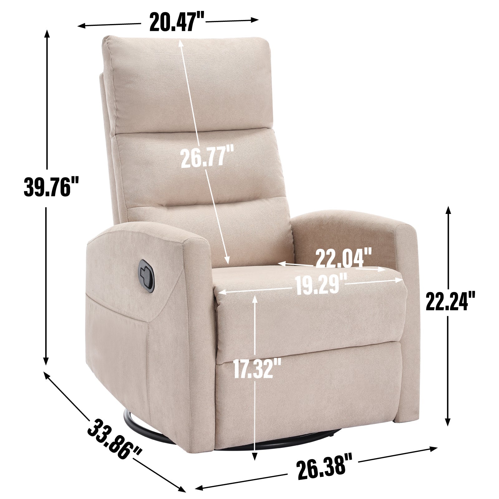Manual Recliner Chair with Rocker and Swivel in Fabric for Living Room, Beige - 1st Choice Furniture Direct