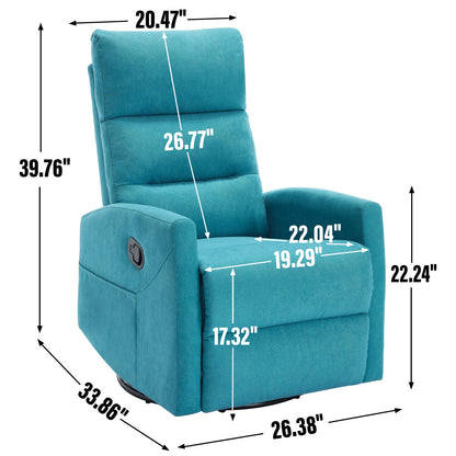 Manual Recliner Chair with Rocker and Swivel in Fabric for Living Room, Blue - 1st Choice Furniture Direct