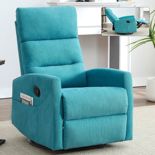 Manual Recliner Chair with Rocker and Swivel in Fabric for Living Room, Blue - 1st Choice Furniture Direct