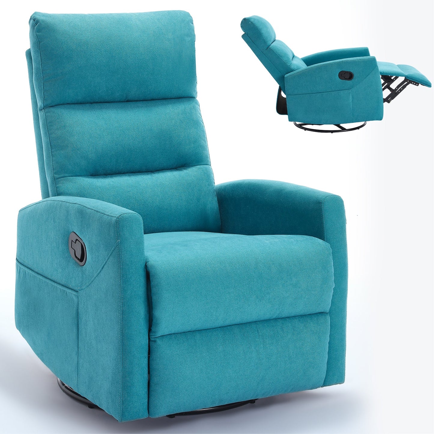 Manual Recliner Chair with Rocker and Swivel in Fabric for Living Room, Blue - 1st Choice Furniture Direct