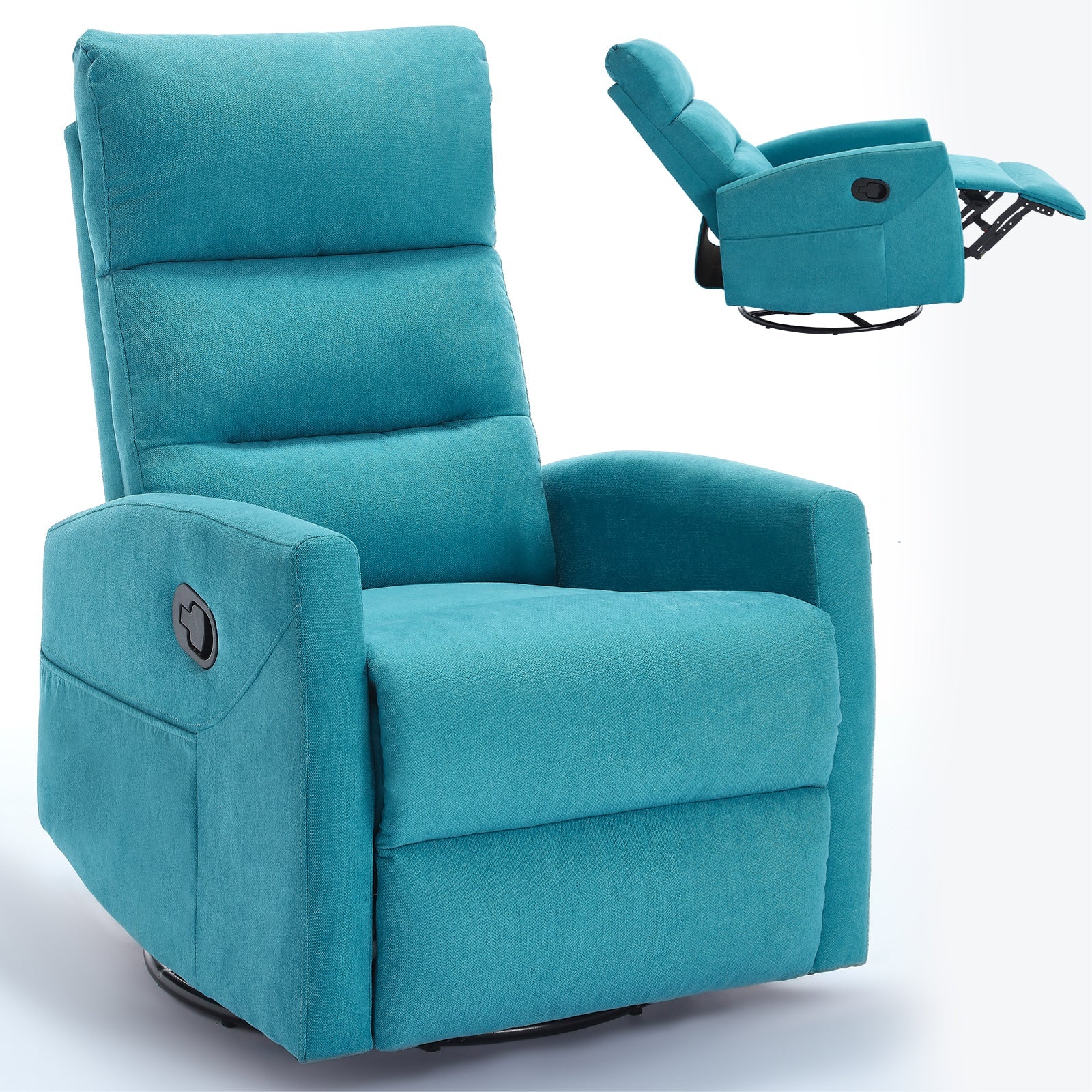 Manual Recliner Chair with Rocker and Swivel in Fabric for Living Room, Blue - 1st Choice Furniture Direct