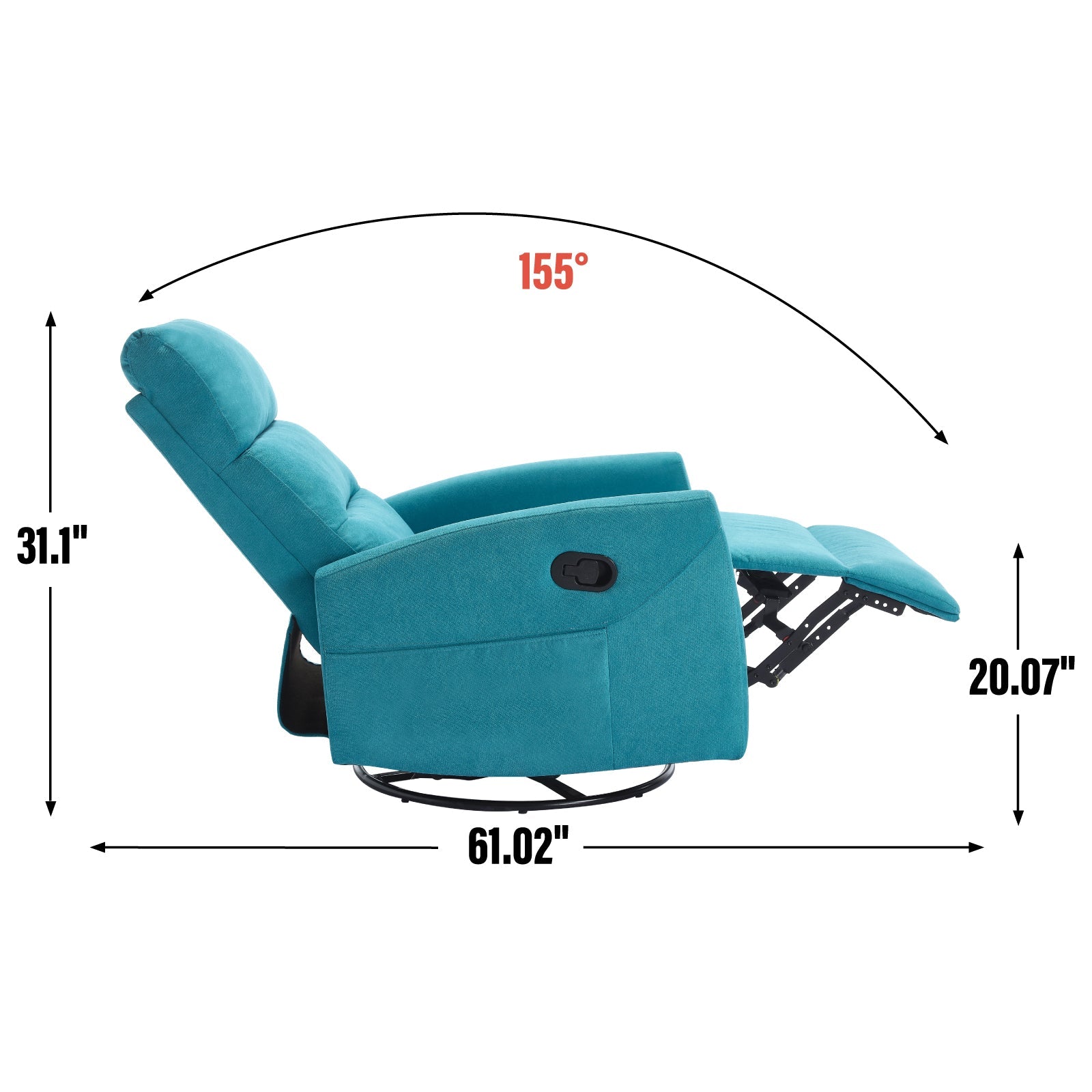 Manual Recliner Chair with Rocker and Swivel in Fabric for Living Room, Blue - 1st Choice Furniture Direct