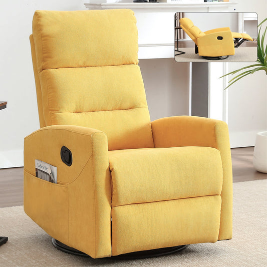 Manual Recliner Chair with Rocker and Swivel in Fabric for Living Room, Yellow - 1st Choice Furniture Direct