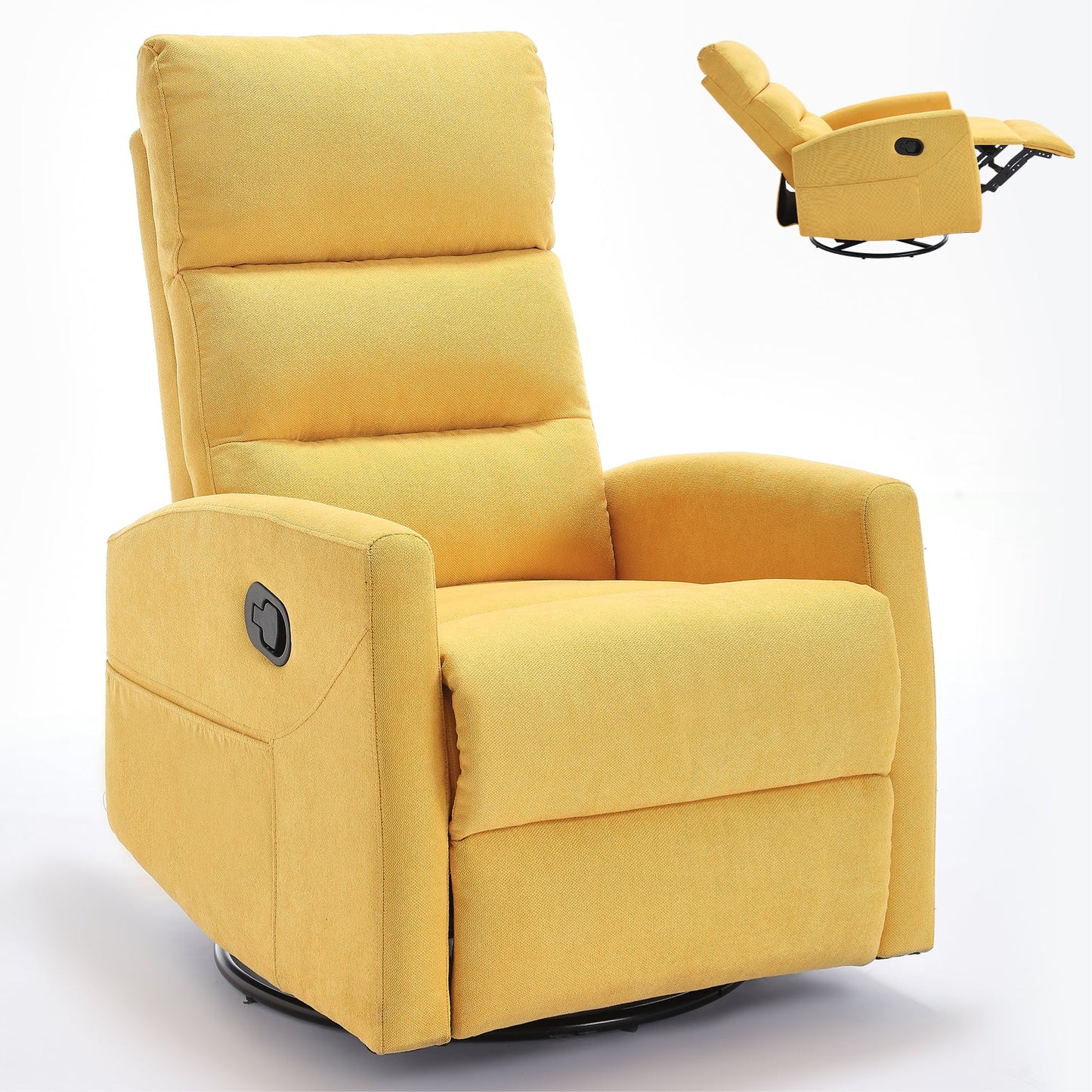 Manual Recliner Chair with Rocker and Swivel in Fabric for Living Room, Yellow - 1st Choice Furniture Direct