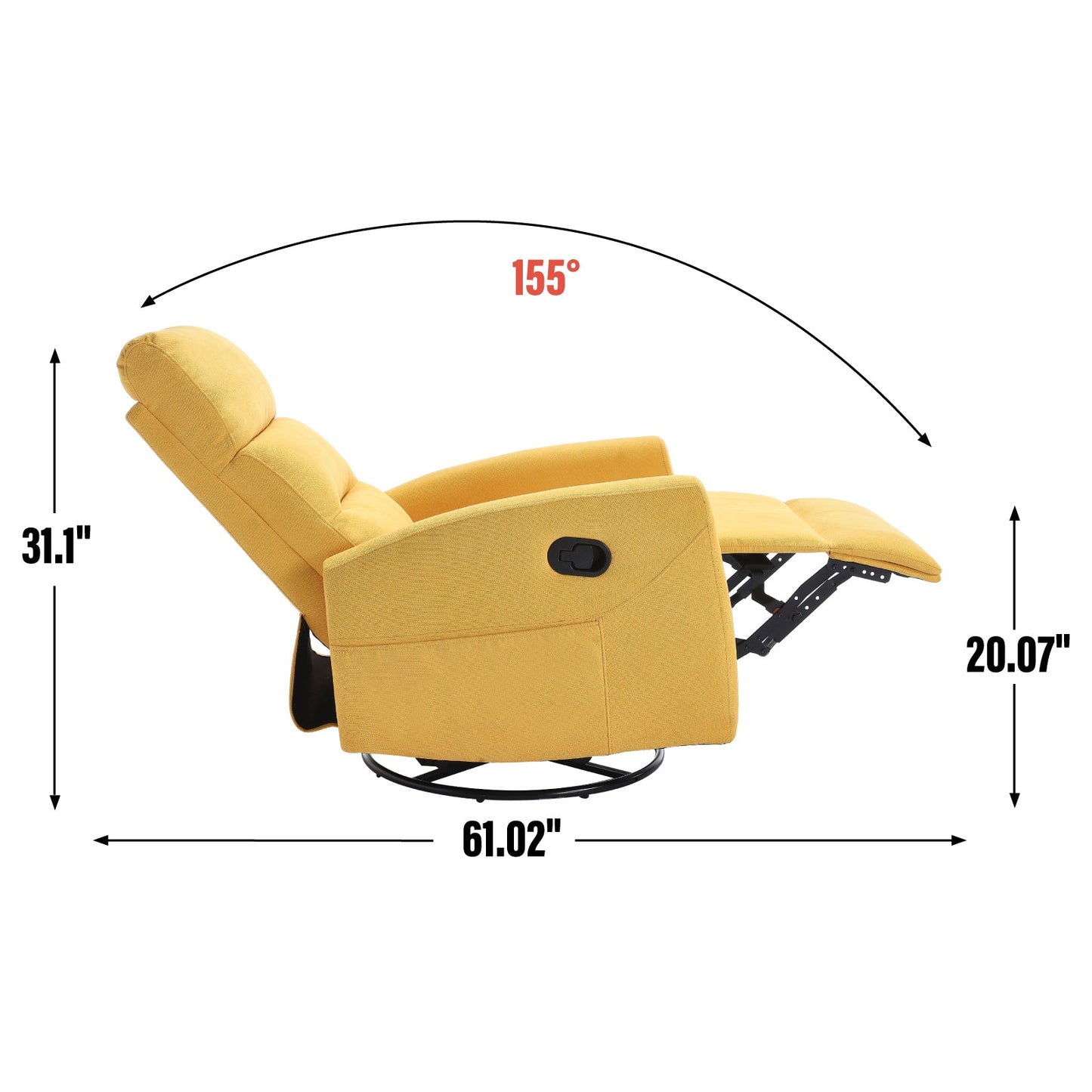 Manual Recliner Chair with Rocker and Swivel in Fabric for Living Room, Yellow - 1st Choice Furniture Direct