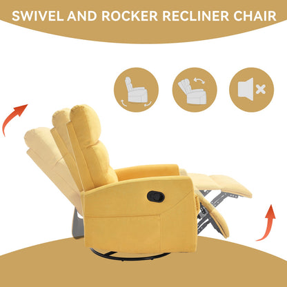 Manual Recliner Chair with Rocker and Swivel in Fabric for Living Room, Yellow - 1st Choice Furniture Direct