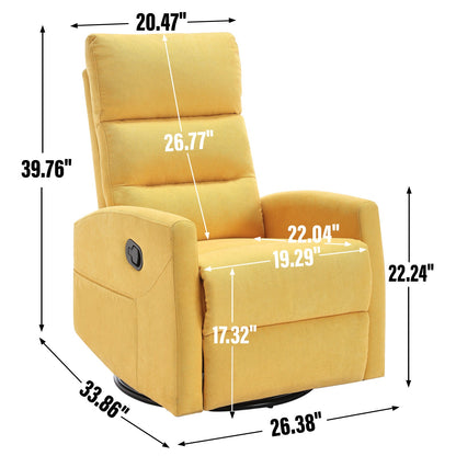 Manual Recliner Chair with Rocker and Swivel in Fabric for Living Room, Yellow - 1st Choice Furniture Direct