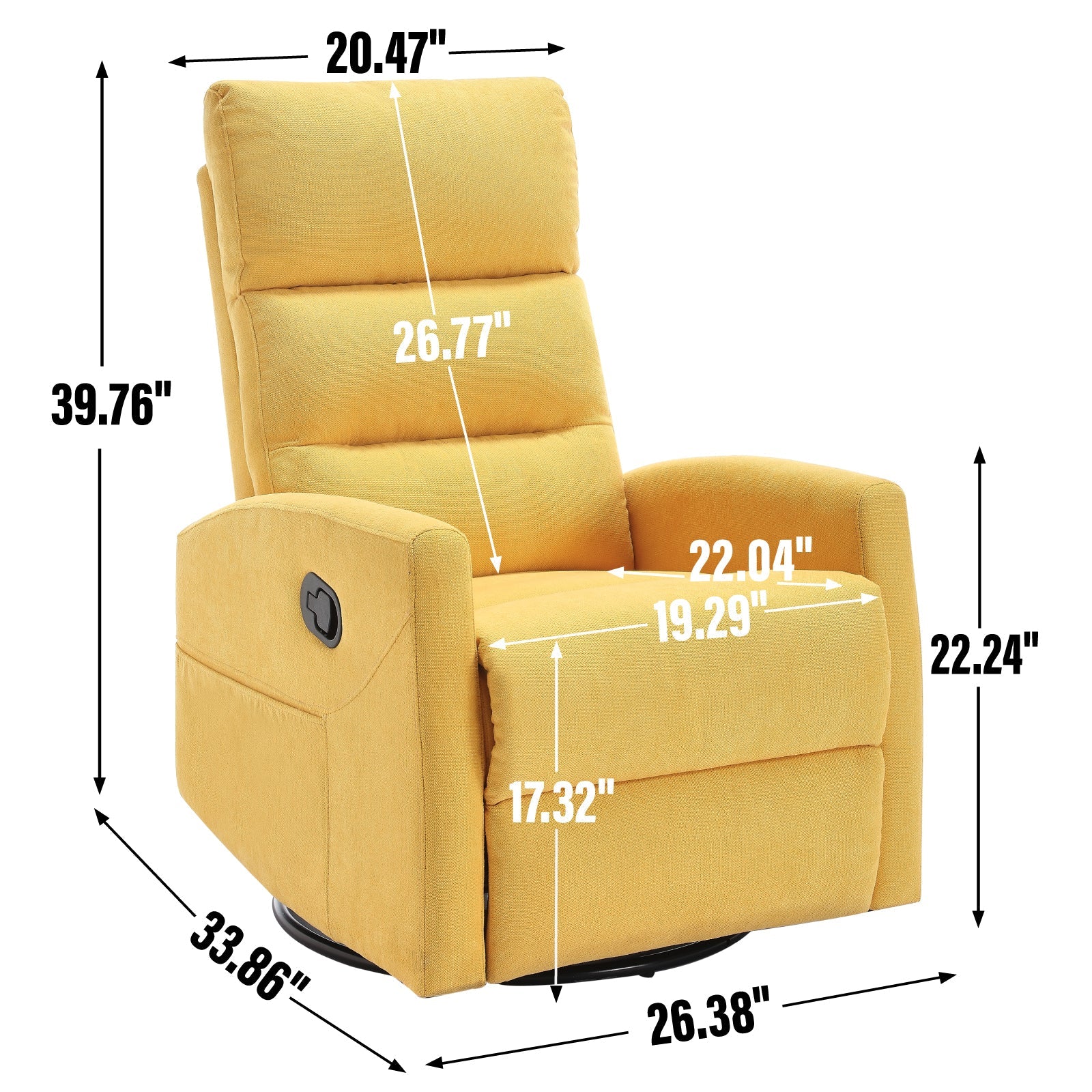 Manual Recliner Chair with Rocker and Swivel in Fabric for Living Room, Yellow - 1st Choice Furniture Direct