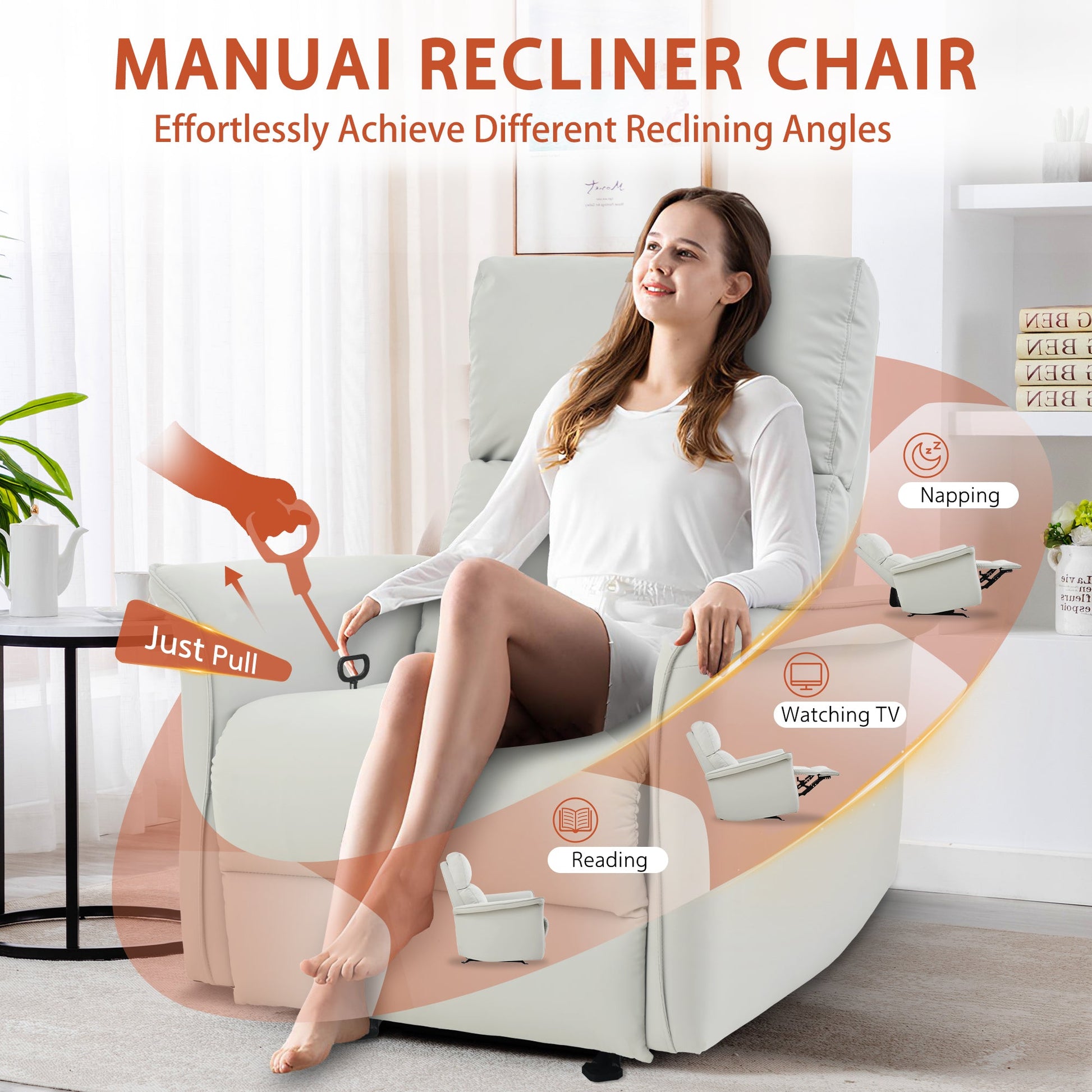 Manual Rocker Recliner Chair for Adults,Rocking Glider Recliner for Small Spaces,PU Leather Rocking Chair for Nursery,Single Sofa Recliner for Home Theater Living Room Bedroom(PU Light Gray) - 1st Choice Furniture Direct