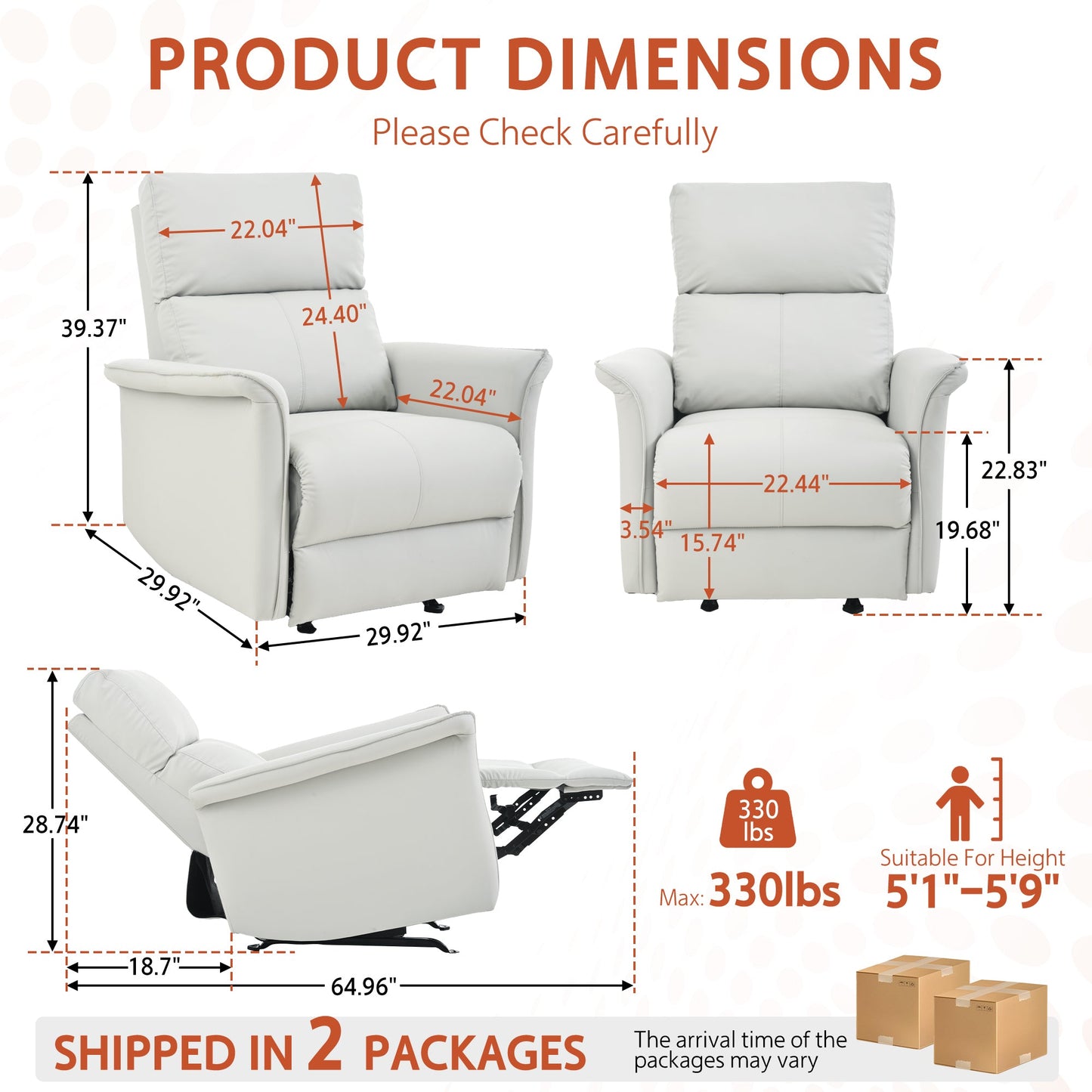Manual Rocker Recliner Chair for Adults,Rocking Glider Recliner for Small Spaces,PU Leather Rocking Chair for Nursery,Single Sofa Recliner for Home Theater Living Room Bedroom(PU Light Gray) - 1st Choice Furniture Direct