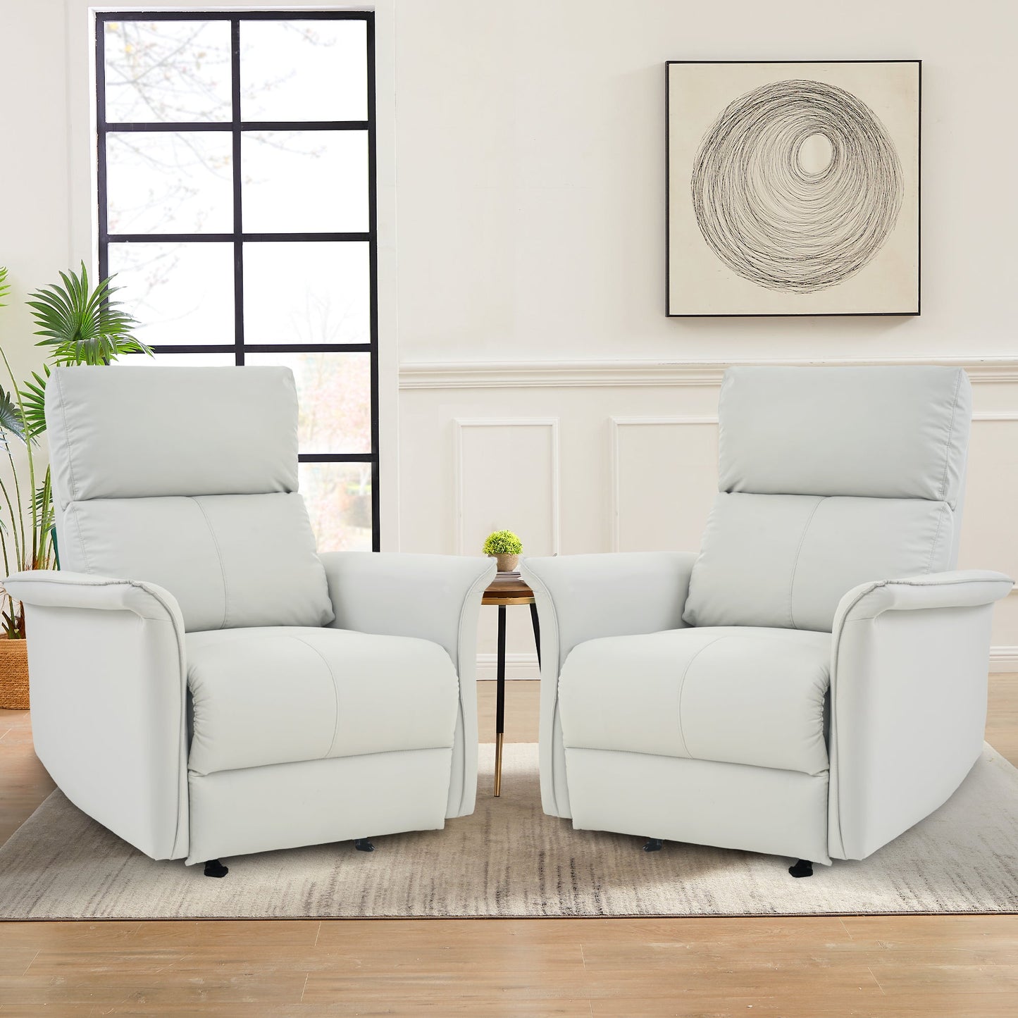 Manual Rocker Recliner Chair for Adults,Rocking Glider Recliner for Small Spaces,PU Leather Rocking Chair for Nursery,Single Sofa Recliner for Home Theater Living Room Bedroom(PU Light Gray) - 1st Choice Furniture Direct
